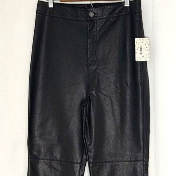Free People Sasha Vegan Leather Kick Flare Pants Black 12 NEW - Picture 6 of 11